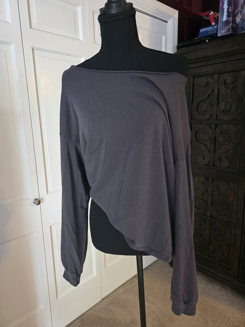 Madewell Supima Cotton Off Shoulder Top XL Gray Long Sleeve Tee Casual Lounge